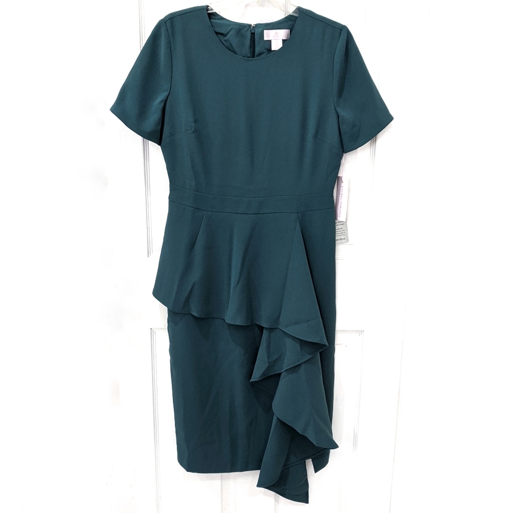 Rachel Parcell Teal Cascade Sheath Dress sz M